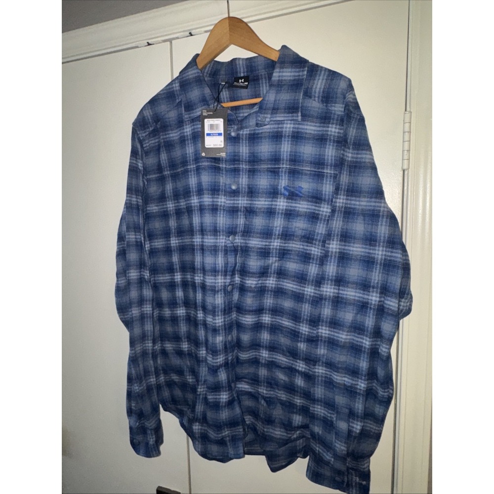 Under Armour Mens XL Flannel Shirt Tradesman Flex Blue Plaid Long Sleeve NWT UA - Picture 2 of 8